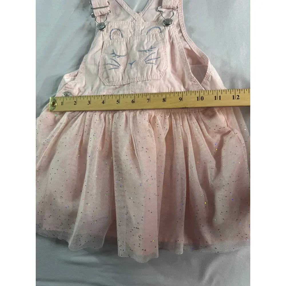 OshKosh B'gosh Girls 3T Pink Bunny Overall Dress Sparkle Tulle Easter